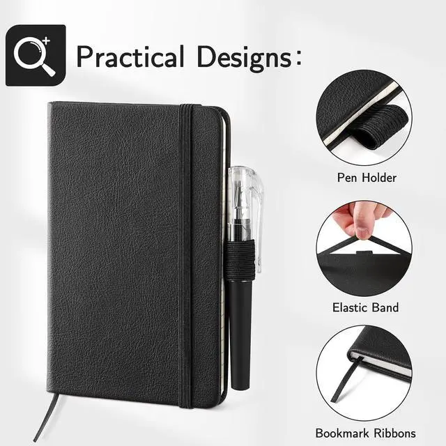 Alt view image 2 of 6 - NETANY 4 Pack Small Notebook Pocket Notebook, A6 Mini Leather Hardcover Journal, 3.7" X 5.7", 416 Pages Note Pads, Black