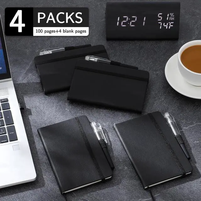 Alt view image 3 of 6 - NETANY 4 Pack Small Notebook Pocket Notebook, A6 Mini Leather Hardcover Journal, 3.7" X 5.7", 416 Pages Note Pads, Black