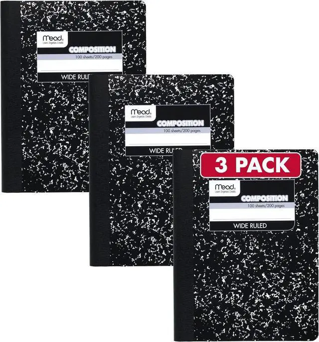 Main image of Mead Composition Notebook, Wide Ruled Paper, 7.5" x 9.75", 100 Sheets, Black Marble, 3 Pack (38301)