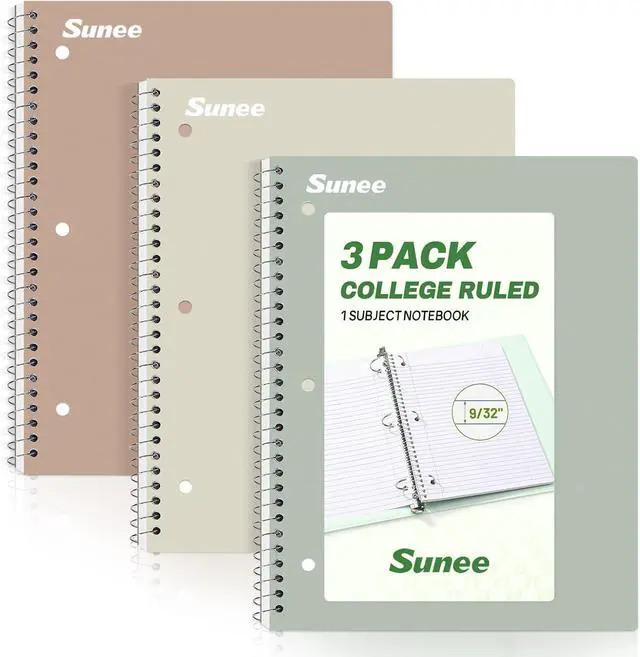 Main image of SUNEE Spiral Notebooks, 3 Pack, 1-Subject, College Ruled Paper, 8" x 10-1/2", 70 Sheets per Notebook, Assorted Aesthetic Colors Spiral Notebooks for School