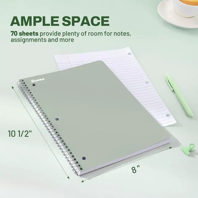 Alt view image 2 of 11 - SUNEE Spiral Notebooks, 3 Pack, 1-Subject, College Ruled Paper, 8" x 10-1/2", 70 Sheets per Notebook, Assorted Aesthetic Colors Spiral Notebooks for School