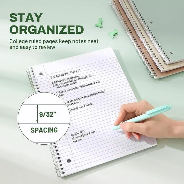 Alt view image 5 of 11 - SUNEE Spiral Notebooks, 3 Pack, 1-Subject, College Ruled Paper, 8" x 10-1/2", 70 Sheets per Notebook, Assorted Aesthetic Colors Spiral Notebooks for School