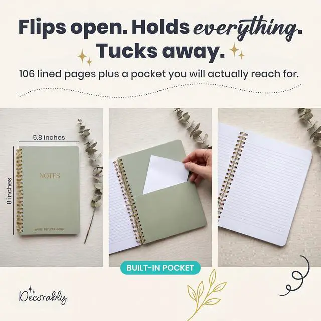 Alt view image 5 of 7 - Decorably 2 Pack Gold Foil 5.8x8in Aesthetic Journaling Notebooks for Work