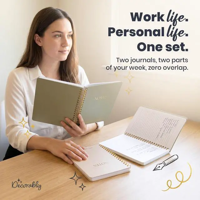Alt view image 7 of 7 - Decorably 2 Pack Gold Foil 5.8x8in Aesthetic Journaling Notebooks for Work