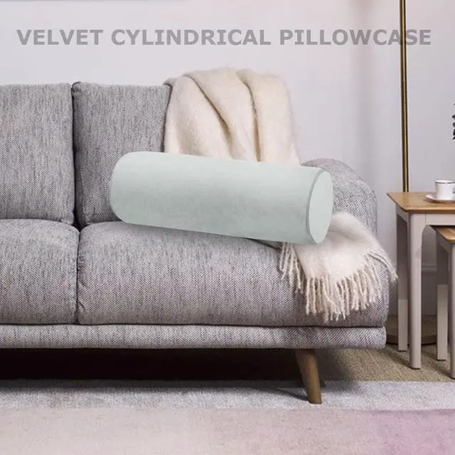 Alt view image 3 of 7 - Neck Roll Pillowcases Velvet Cylindrical Pillow Covers 16"x6" with Hidden Zipper for House Home Decor Neck Roll Pillow Cervical Neck Roll Memory Pillow Cylinder Round Cushion (Gray, 16x6)