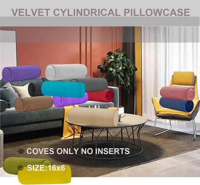Alt view image 5 of 7 - Neck Roll Pillowcases Velvet Cylindrical Pillow Covers 16"x6" with Hidden Zipper for House Home Decor Neck Roll Pillow Cervical Neck Roll Memory Pillow Cylinder Round Cushion (Gray, 16x6)