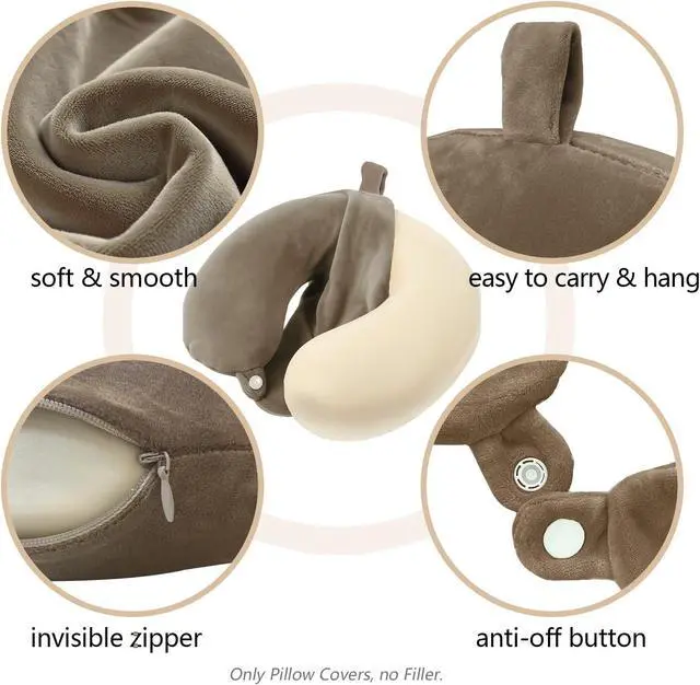 Alt view image 3 of 7 - Travel Neck Pillow Cover, U Shaped Neck Pillow Case, Coffee