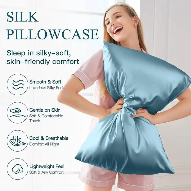 Alt view image 2 of 7 - Mulberry Silk Pillow Cases for Hair and Skin, Standard, Blue Gray, 1 pc
