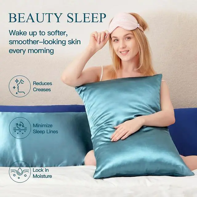 Alt view image 4 of 7 - Mulberry Silk Pillow Cases for Hair and Skin, Standard, Blue Gray, 1 pc