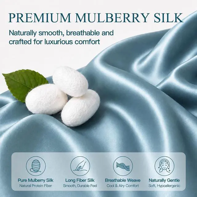 Alt view image 3 of 7 - Mulberry Silk Pillow Cases for Hair and Skin, Standard, Blue Gray, 1 pc