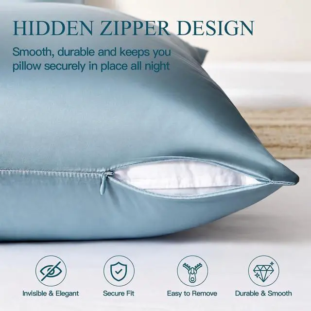 Alt view image 6 of 7 - Mulberry Silk Pillow Cases for Hair and Skin, Standard, Blue Gray, 1 pc