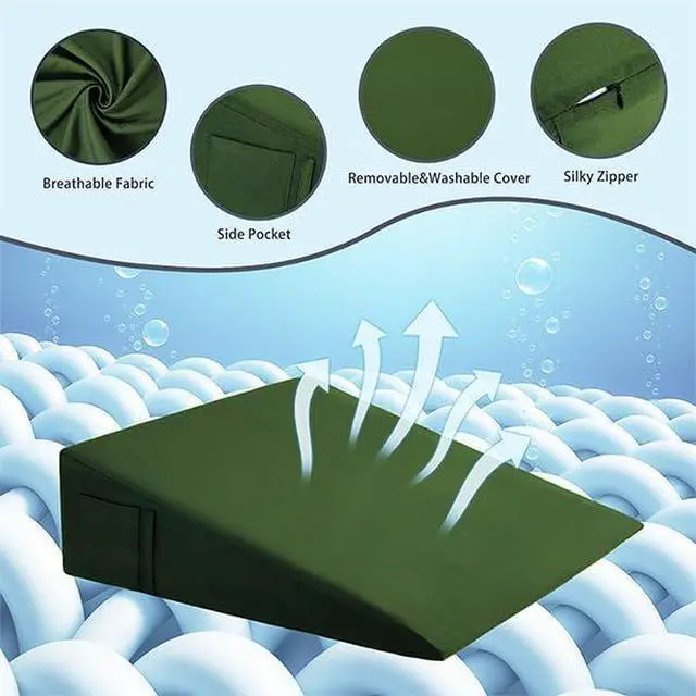 Alt view image 2 of 7 - Dark Olive Green Wedge Pillow Case Cover with Zipper, 25"x25"x10"