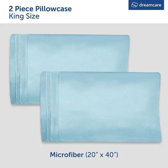 Alt view image 6 of 6 - Dreamcare King Pillow Cases Set of 2 - Double Brushed 1500 Luxury Series Microfiber - Envelope Closure, Wrinkle- Free, Cooling Pillow Cases - King Size Pillow Cases Set of 2 (20 x 40, Light Blue)
