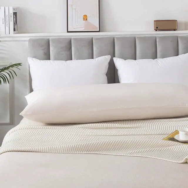 Alt view image 2 of 7 - WhatsBedding Body Pillow Cover Cotton, Envelope Closure, Beige, 20x54