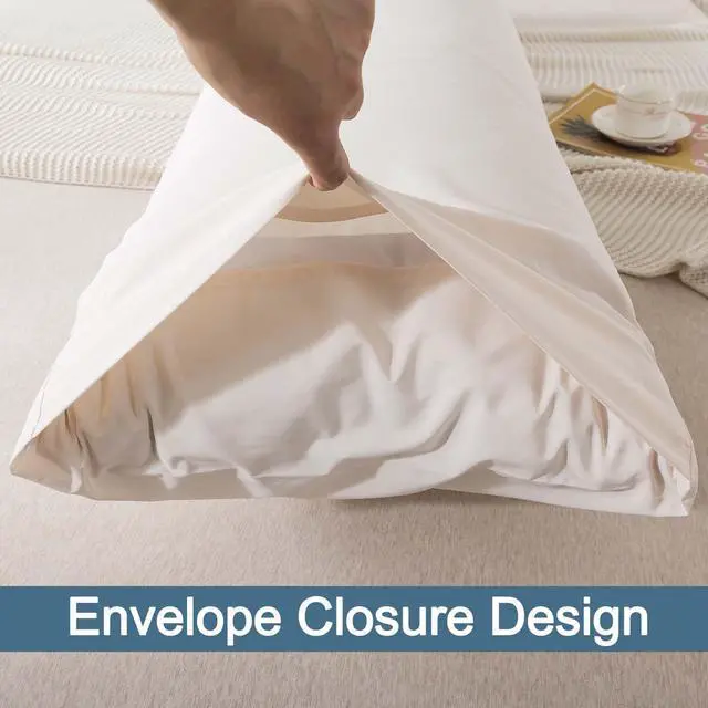 Alt view image 4 of 7 - WhatsBedding Body Pillow Cover Cotton, Envelope Closure, Beige, 20x54