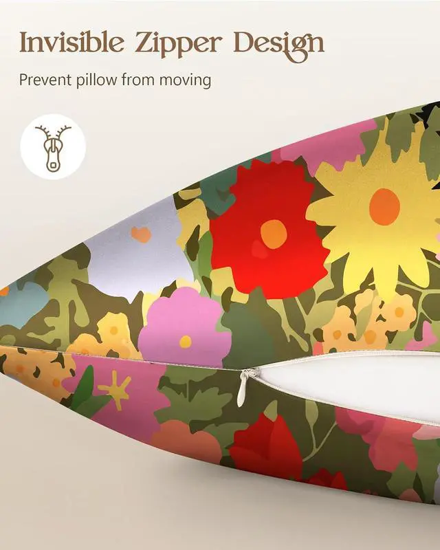 Alt view image 5 of 6 - Miss Adola Satin Body Pillow Cover with Zipper - 20x54 Inch Silky Long Pillow Case for Women Ladies Adults Soft Bed Decorative Cute Boho Large Body Pillowcase for Hair and Skin, Cat in Flower