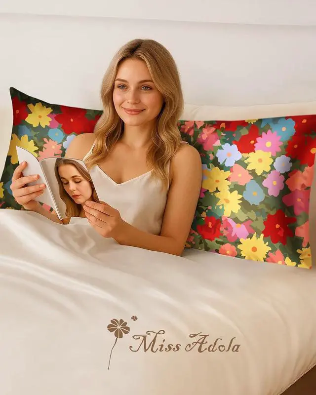 Alt view image 6 of 6 - Miss Adola Satin Body Pillow Cover with Zipper - 20x54 Inch Silky Long Pillow Case for Women Ladies Adults Soft Bed Decorative Cute Boho Large Body Pillowcase for Hair and Skin, Cat in Flower
