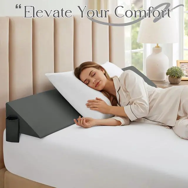 Alt view image 3 of 7 - INVGEEXI Dark Grey Queen Size Bed Wedge Pillow Cover, 60 "L x 10" W x 6" H