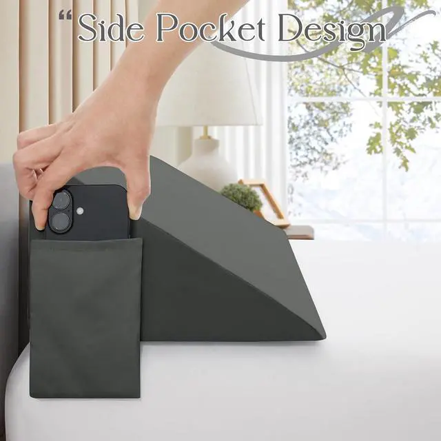 Alt view image 6 of 7 - INVGEEXI Dark Grey Queen Size Bed Wedge Pillow Cover, 60 "L x 10" W x 6" H