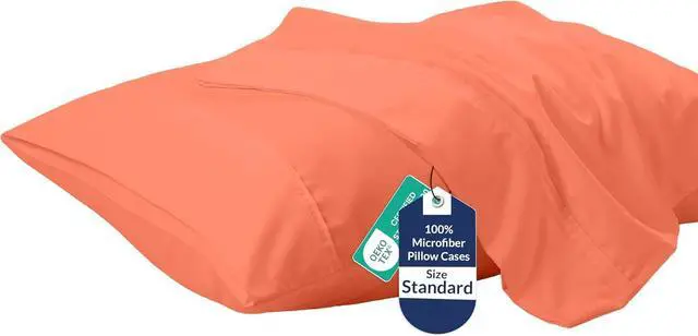 Main image of Royale Linens Standard Pillowcase Set of 2 - Bed Pillow Cover - 20"x26" - Coral Pillowcases - 1800 Brushed Microfiber, Wrinkle & Fade Resistant - Soft & Cozy- Standard Size Pillow Case (STD, Coral)
