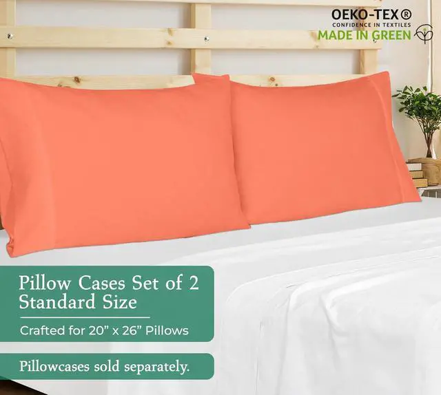 Alt view image 2 of 7 - Royale Linens Standard Pillowcase Set of 2 - Bed Pillow Cover - 20"x26" - Coral Pillowcases - 1800 Brushed Microfiber, Wrinkle & Fade Resistant - Soft & Cozy- Standard Size Pillow Case (STD, Coral)
