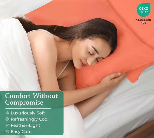 Alt view image 3 of 7 - Royale Linens Standard Pillowcase Set of 2 - Bed Pillow Cover - 20"x26" - Coral Pillowcases - 1800 Brushed Microfiber, Wrinkle & Fade Resistant - Soft & Cozy- Standard Size Pillow Case (STD, Coral)