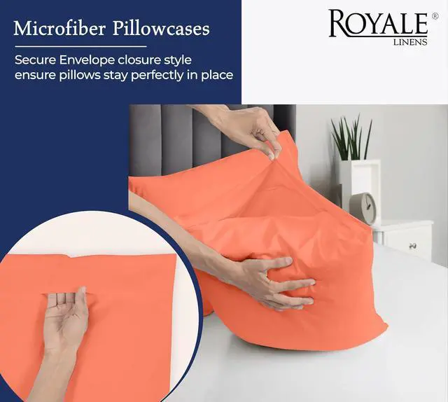Alt view image 5 of 7 - Royale Linens Standard Pillowcase Set of 2 - Bed Pillow Cover - 20"x26" - Coral Pillowcases - 1800 Brushed Microfiber, Wrinkle & Fade Resistant - Soft & Cozy- Standard Size Pillow Case (STD, Coral)