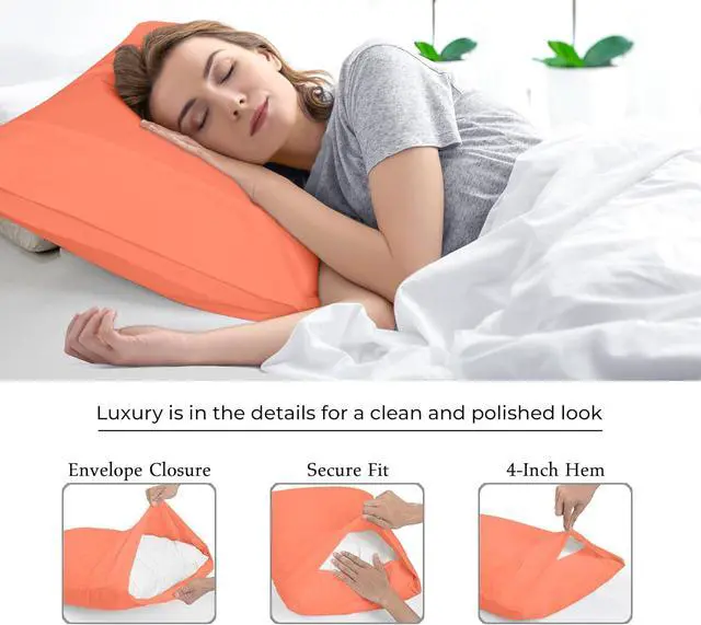Alt view image 7 of 7 - Royale Linens Standard Pillowcase Set of 2 - Bed Pillow Cover - 20"x26" - Coral Pillowcases - 1800 Brushed Microfiber, Wrinkle & Fade Resistant - Soft & Cozy- Standard Size Pillow Case (STD, Coral)