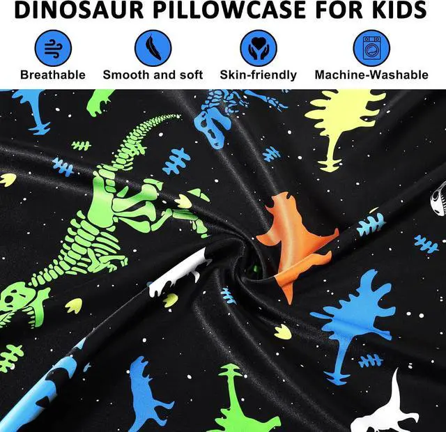 Alt view image 3 of 7 - Dinosaur Kids Pillowcase, 30"x20" Soft Breathable Pillow Case, Hidden Zipper Dinosaurs Pillowslip Case, Cute Cartoon Pillowcase for Kids Teens Boys Girls, Childrens Soft Bedding