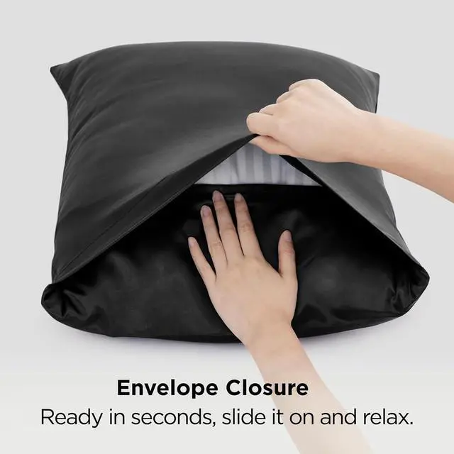Alt view image 7 of 7 - Bedsure Satin Pillowcases Queen Set of 2, Similar to Silk Pillow Case Black