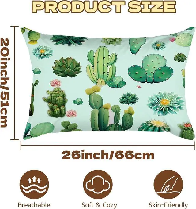 Alt view image 2 of 7 - 1Pack Microfiber Pillow Case,Floral Print Pattern Pillow Cover with Hidden Zipper,Soft Breathable,Standard Size 20"X 26" Pillow case (16-Cactus)