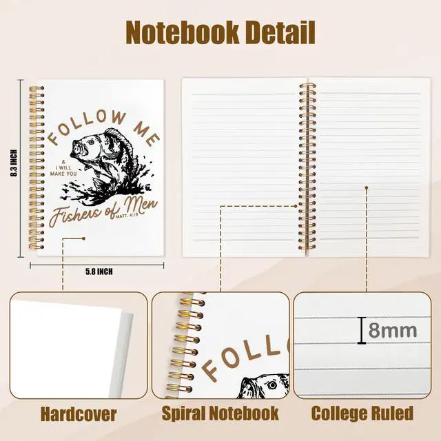 Alt view image 2 of 7 - Retro Fish Christian Notebook,Bible Journal for Men, Matthew 4:19 Bible Verse Journal, Religious Scripture Spiral Notebook Journal for Note Taking, Christian Gifts for Women Men, 5.5x8.3 Inch