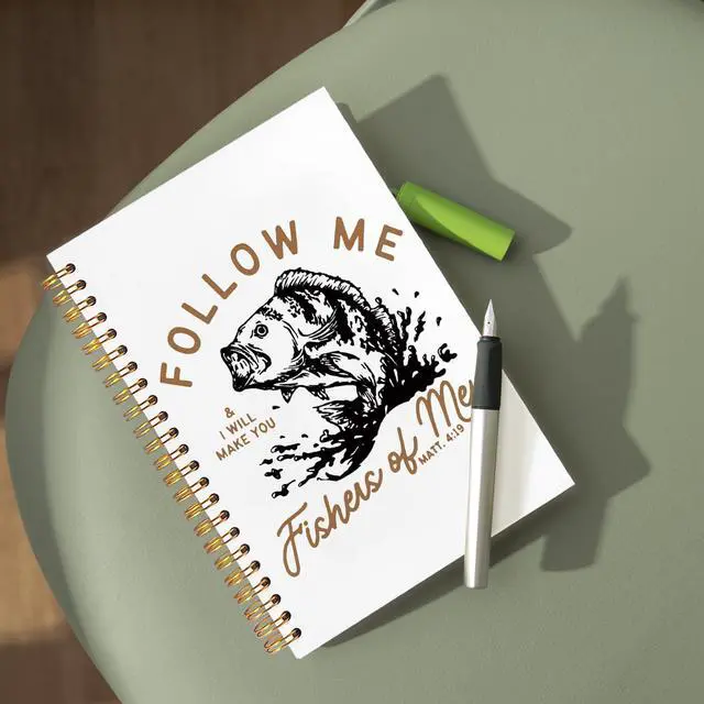 Alt view image 3 of 7 - Retro Fish Christian Notebook,Bible Journal for Men, Matthew 4:19 Bible Verse Journal, Religious Scripture Spiral Notebook Journal for Note Taking, Christian Gifts for Women Men, 5.5x8.3 Inch