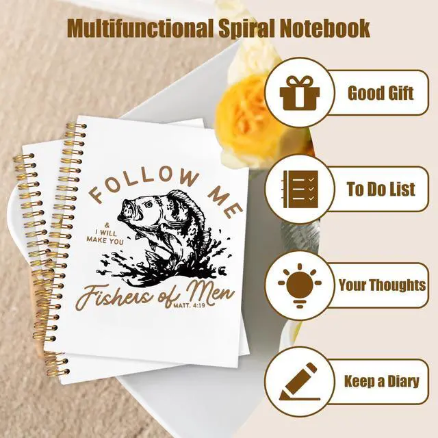 Alt view image 4 of 7 - Retro Fish Christian Notebook,Bible Journal for Men, Matthew 4:19 Bible Verse Journal, Religious Scripture Spiral Notebook Journal for Note Taking, Christian Gifts for Women Men, 5.5x8.3 Inch