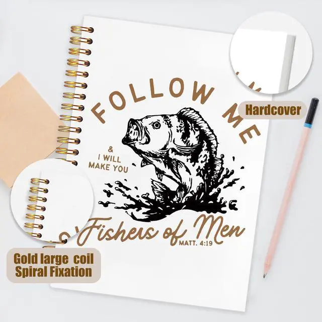 Alt view image 5 of 7 - Retro Fish Christian Notebook,Bible Journal for Men, Matthew 4:19 Bible Verse Journal, Religious Scripture Spiral Notebook Journal for Note Taking, Christian Gifts for Women Men, 5.5x8.3 Inch