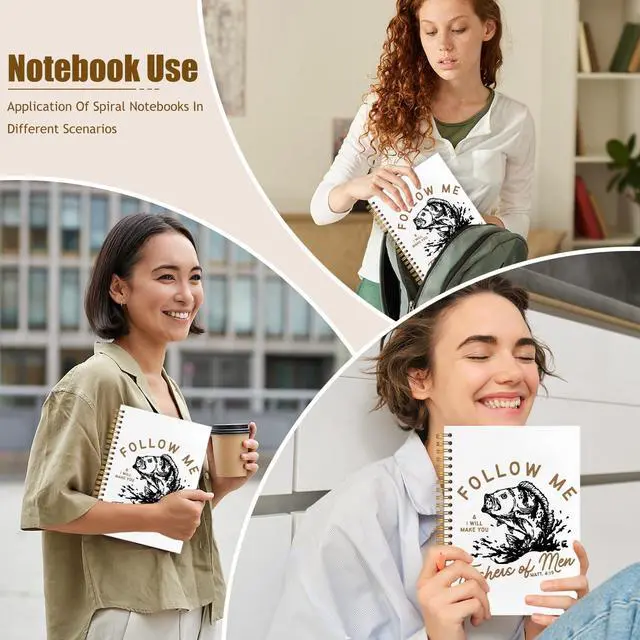 Alt view image 6 of 7 - Retro Fish Christian Notebook,Bible Journal for Men, Matthew 4:19 Bible Verse Journal, Religious Scripture Spiral Notebook Journal for Note Taking, Christian Gifts for Women Men, 5.5x8.3 Inch
