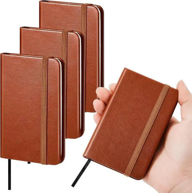 Main image of Qeeenar 4 Pcs Mini Pocket Hardcover Notebook Brown Classic