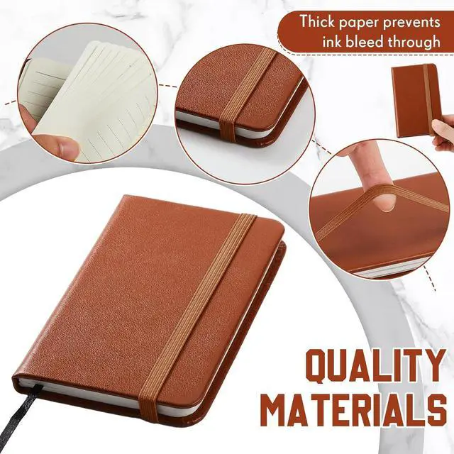 Alt view image 3 of 7 - Qeeenar 4 Pcs Mini Pocket Hardcover Notebook Brown Classic