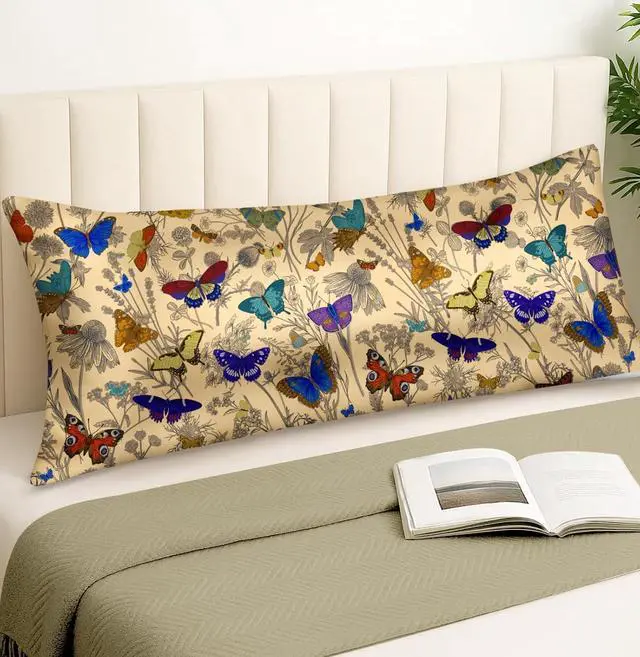 Main image of Miss Adola Satin Body Pillow Cover with Zipper - 20x54 Inch Silky Long Pillow Case for Women Ladies Adults Soft Bed Decorative Cute Boho Large Body Pillowcase for Hair and Skin, Butterfly