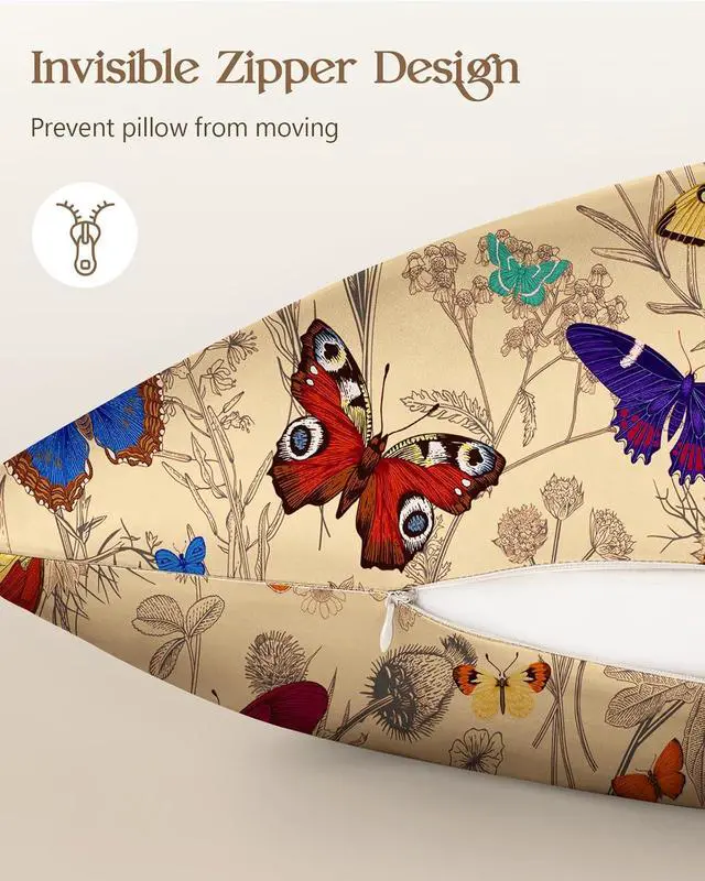 Alt view image 5 of 6 - Miss Adola Satin Body Pillow Cover with Zipper - 20x54 Inch Silky Long Pillow Case for Women Ladies Adults Soft Bed Decorative Cute Boho Large Body Pillowcase for Hair and Skin, Butterfly