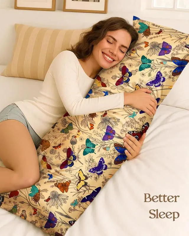Alt view image 2 of 6 - Miss Adola Satin Body Pillow Cover with Zipper - 20x54 Inch Silky Long Pillow Case for Women Ladies Adults Soft Bed Decorative Cute Boho Large Body Pillowcase for Hair and Skin, Butterfly