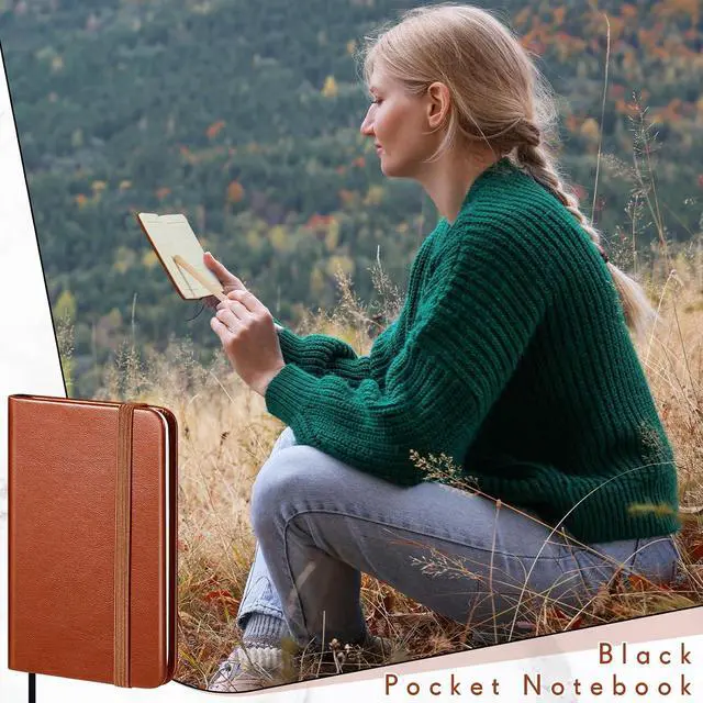 Alt view image 4 of 7 - Qeeenar 4 Pcs Mini Pocket Hardcover Notebook Brown Classic