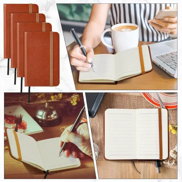 Alt view image 5 of 7 - Qeeenar 4 Pcs Mini Pocket Hardcover Notebook Brown Classic