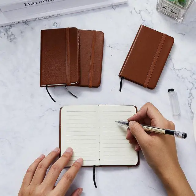 Alt view image 6 of 7 - Qeeenar 4 Pcs Mini Pocket Hardcover Notebook Brown Classic