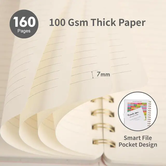 Alt view image 3 of 7 - Spiral Notebook-6.10" x 8.19" College Ruled Journal with Inner Pockets and 160 Pages,PU Leather Cover Business Journal, Twin-Wire Binding Notebook Perfect for Office & Home School Supplies