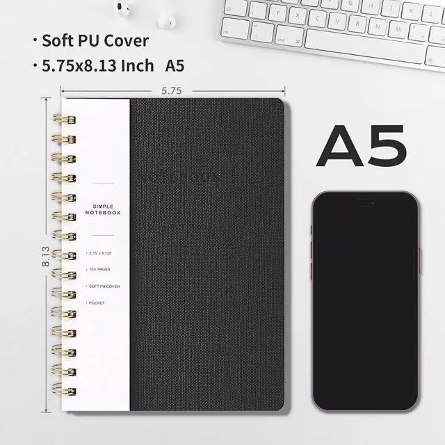 Alt view image 2 of 7 - Spiral Notebook-6.10" x 8.19" College Ruled Journal with Inner Pockets and 160 Pages,PU Leather Cover Business Journal, Twin-Wire Binding Notebook Perfect for Office & Home School Supplies