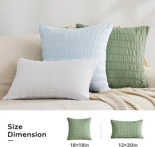 Alt view image 5 of 7 - JELLYMONI Light Green Seersucker Pillowcases 12" x 20"