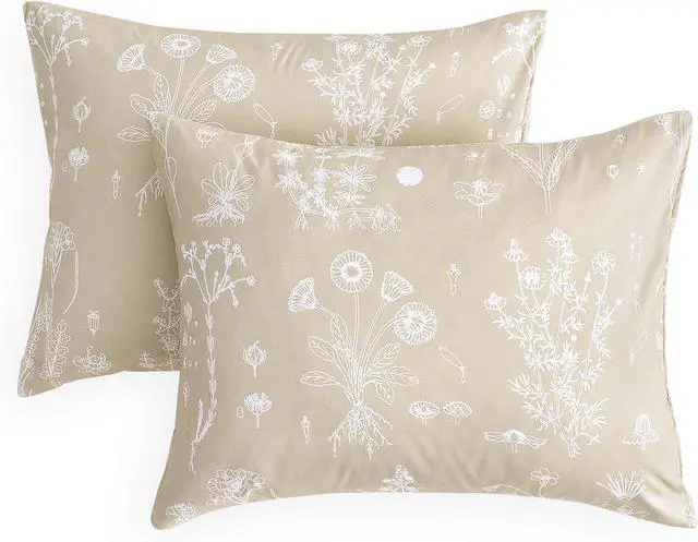 Main image of Wake In Cloud - Floral Pillow Cases, Botanical Flower Cottagecore Pattern Printed, Set of 2 Soft Pillowcases Pillow Shams Covers, Tan, Standard Size 20x26 Inches