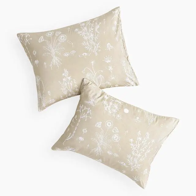Alt view image 2 of 5 - Wake In Cloud - Floral Pillow Cases, Botanical Flower Cottagecore Pattern Printed, Set of 2 Soft Pillowcases Pillow Shams Covers, Tan, Standard Size 20x26 Inches