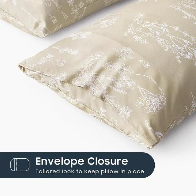 Alt view image 3 of 5 - Wake In Cloud - Floral Pillow Cases, Botanical Flower Cottagecore Pattern Printed, Set of 2 Soft Pillowcases Pillow Shams Covers, Tan, Standard Size 20x26 Inches